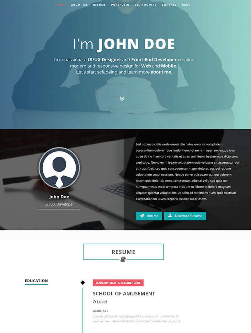 Intima Resume & Portfolio WordPress Theme