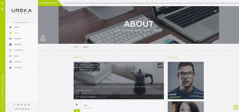 UREKA Vcard WordPress theme