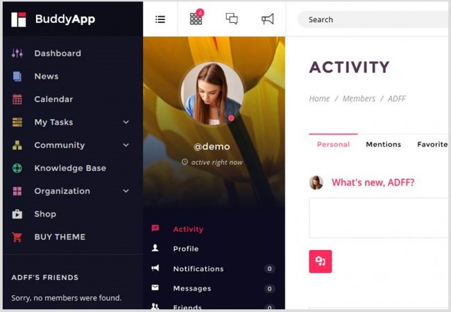 buddyapp mobile first community wordpress buddypress theme buddyapp-mobile-first-community-wordpress-buddypress-theme