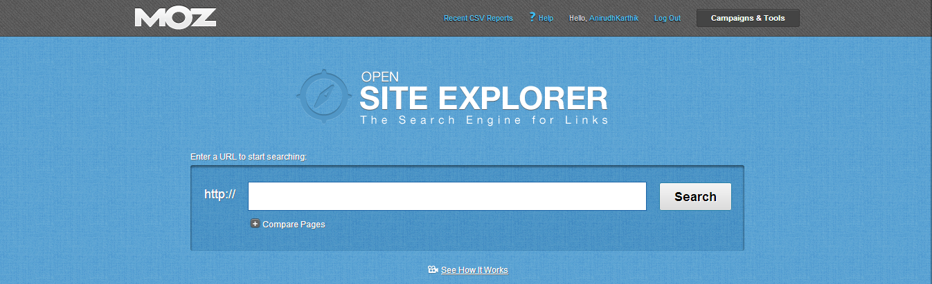 Explorador de sites aberto Moz