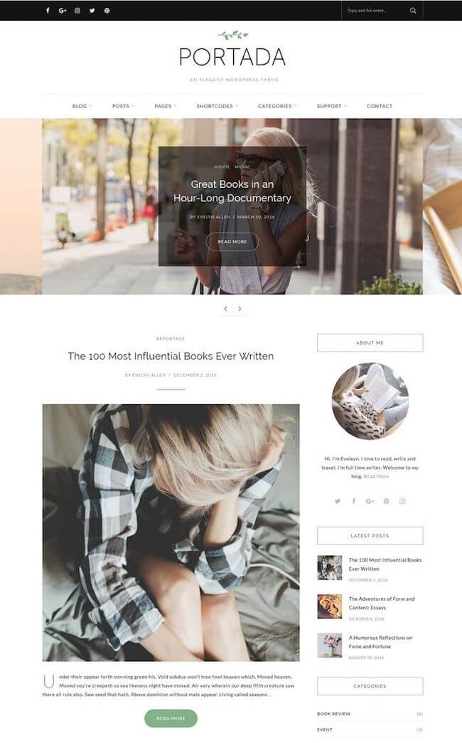 Portada Elegant WordPress Blogging Theme