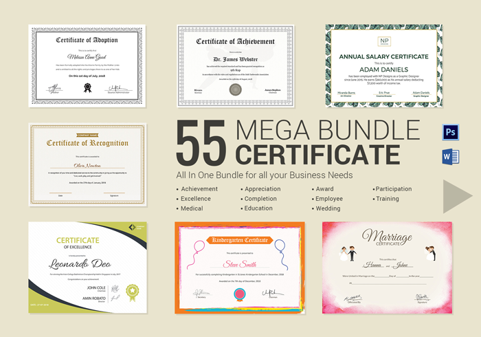 55 Printable Mega Certificate Bundle useful