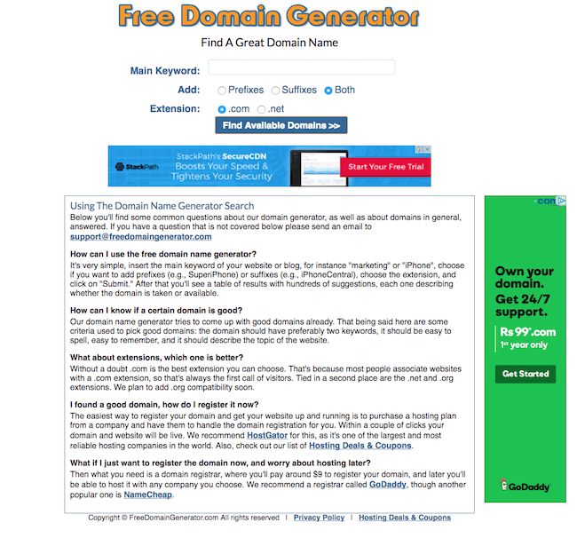 Free Domain Name Generator