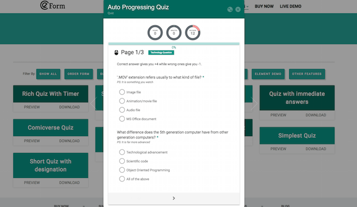 eForm Quiz Plugin