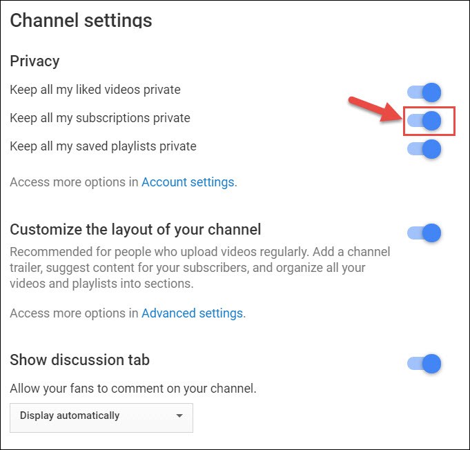 YouTube Channel Settings