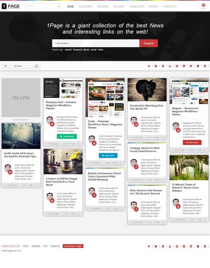 1Page Masonry WordPress Theme