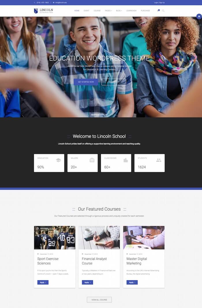 Lincoln Education WordPress Theme