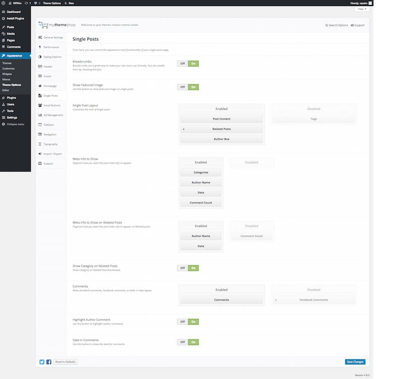 Single Page Settings MyThemeShop 2