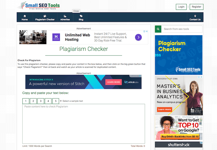 Small SEO Tools Plagiarism Checker