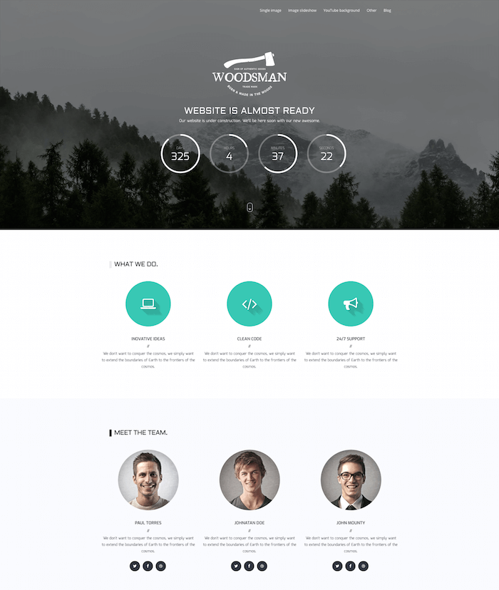 Woodsman Coming Soon WordPress Theme