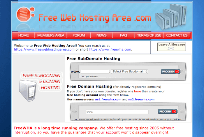 Espace d'hébergement Web gratuit