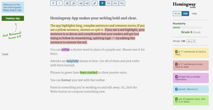 Hemingway Grammar Tool