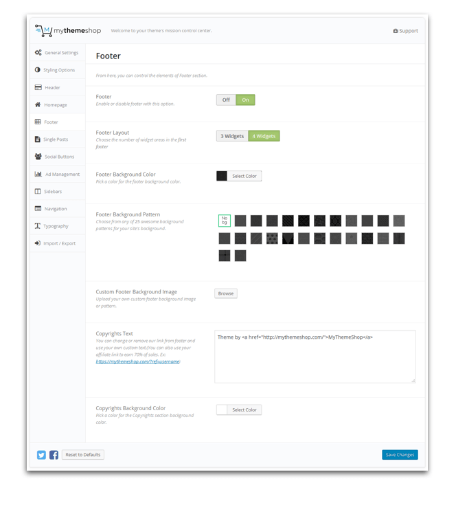 Schema Footer Options