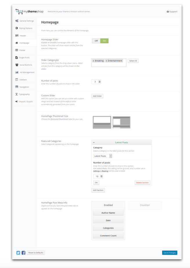 Schema Theme Homepage Settings