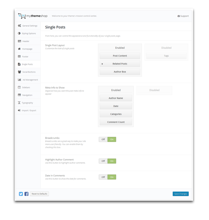 Schema Theme Single Page Settings