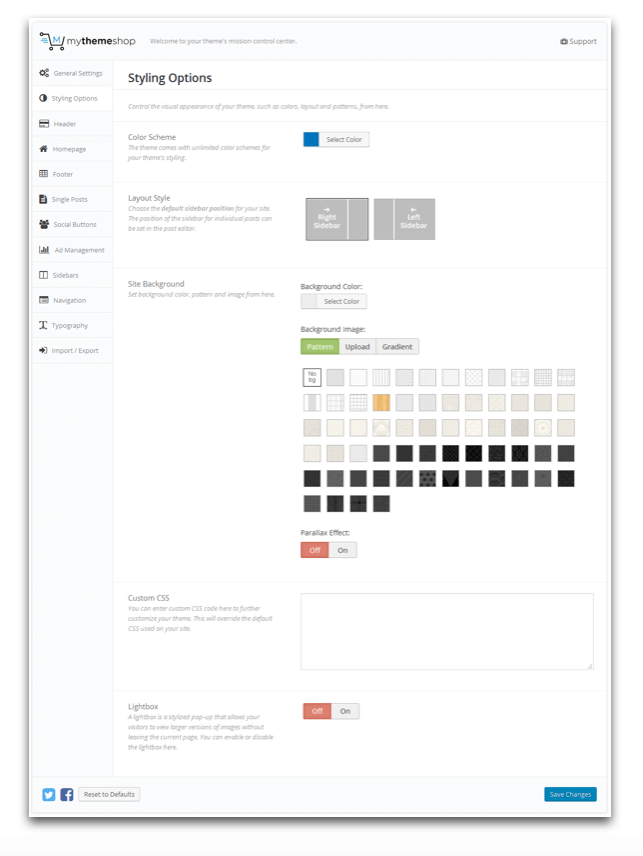 Schema Theme Styling Options