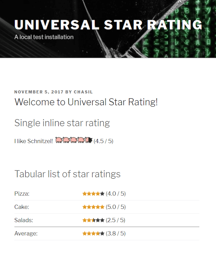 Universal Star Rating Universal Star Rating