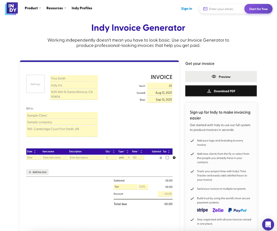 Indy Invoice Generator