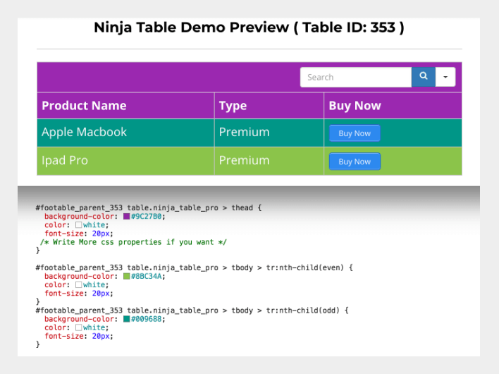 Ninja Tables Style