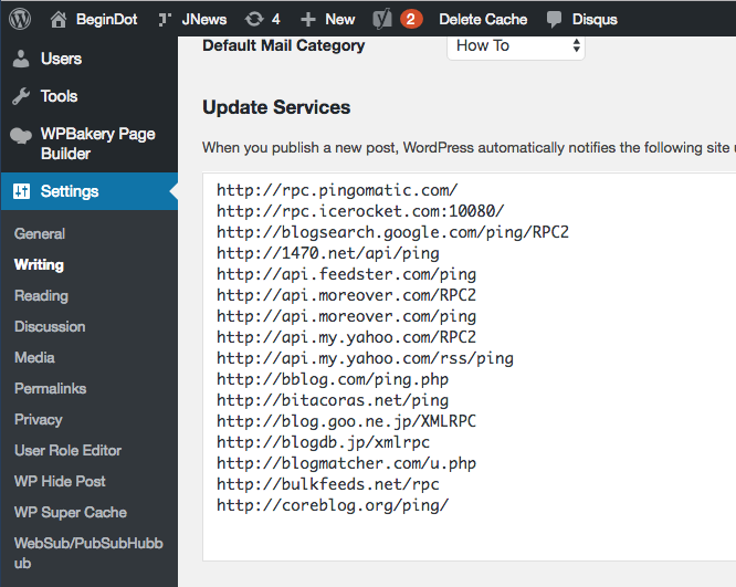 Ping Services WordPress Ping List WordPress
