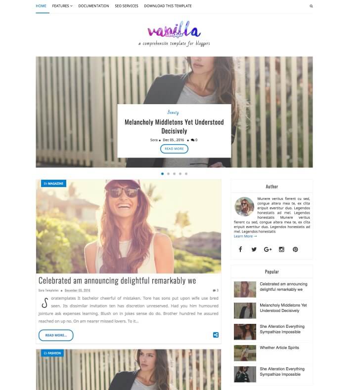 Vanilla Lifestyle Blogger Template