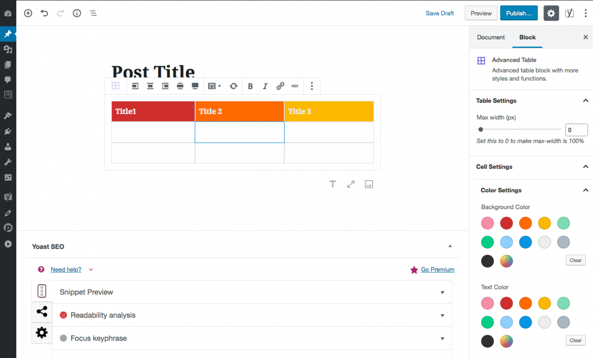 Advanced Gutenberg Table Block