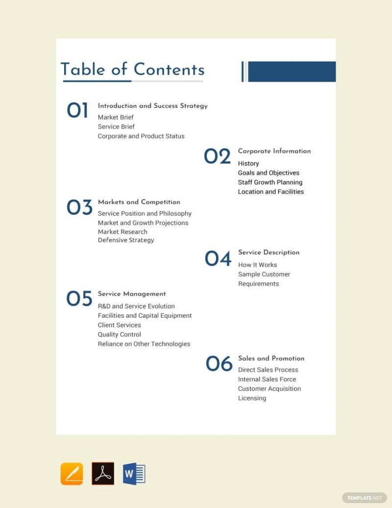 Business Plan Contents Template