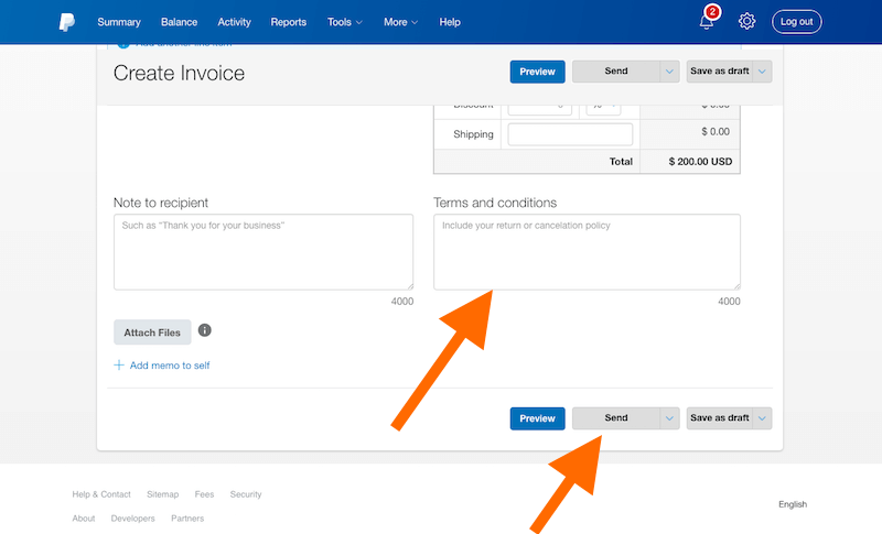 Set PayPal Invoice Terms