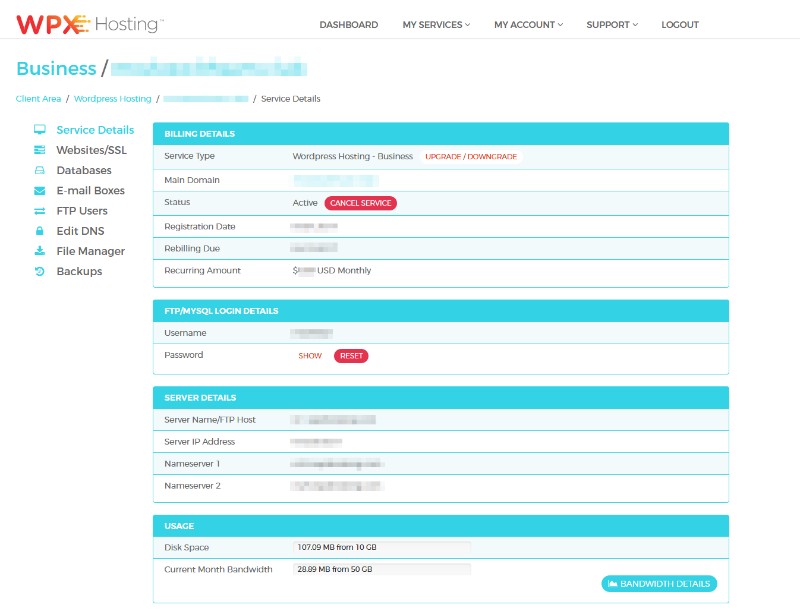 WPX-Hosting – Benutzeroberfläche