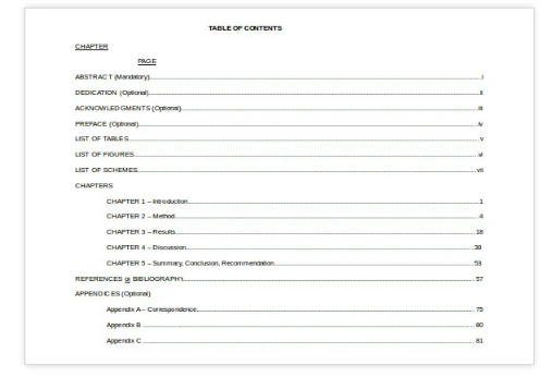 White Background Table Of Content