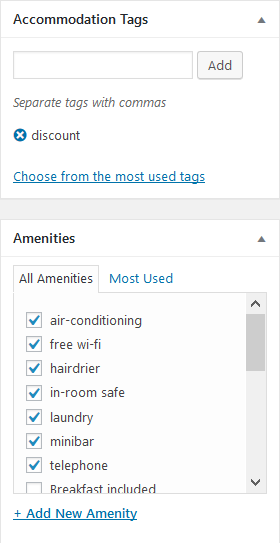 amenities and categories