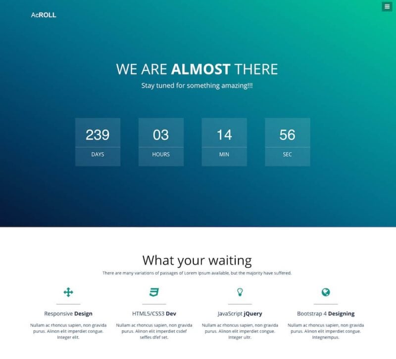 AcRoll Coming-soon Bootstrap 4 Website Template