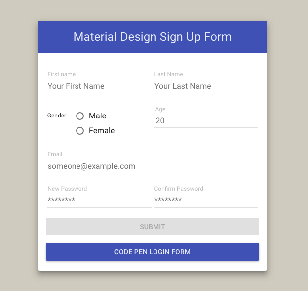 Material Design Sign Up Form