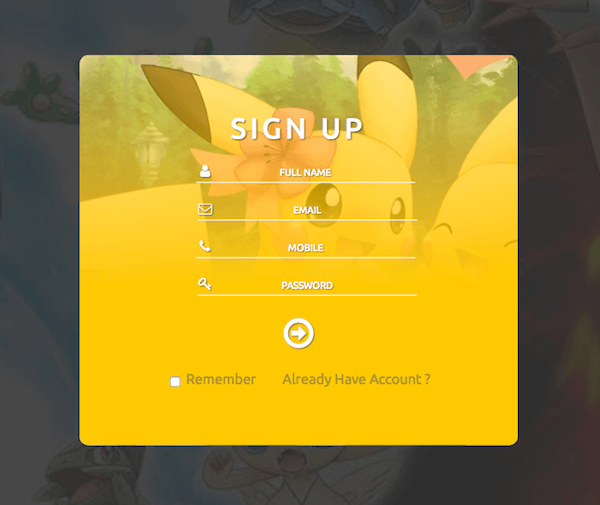 Pokemon Style Signup form