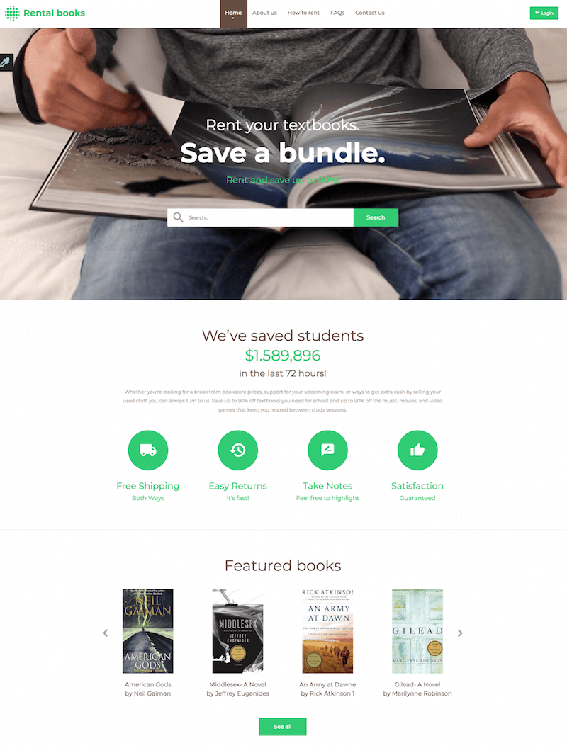 Rental Books Website Template