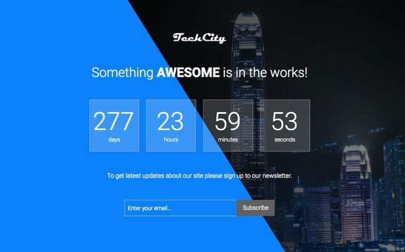 Tech City gratis Próximamente Bootstrap Responsivo Plantilla