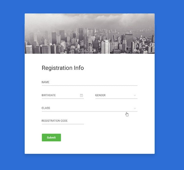 css for registration form