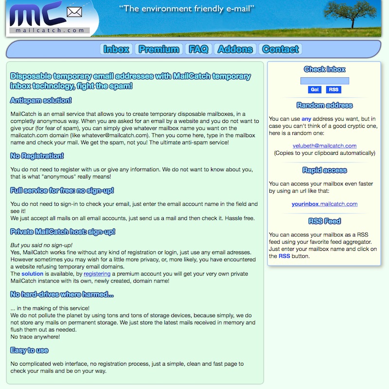 Disposable Temporary Email Addresses AntiSpam Temporary Inbox at MailCatch.com About MailCatch