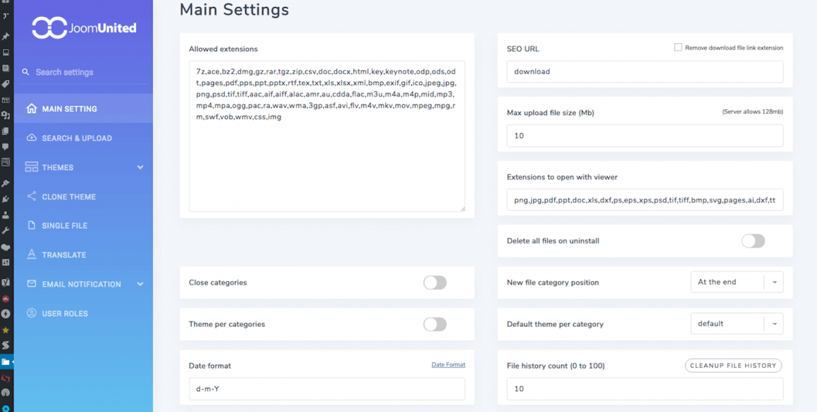 Main Settings Plugin Configuration
