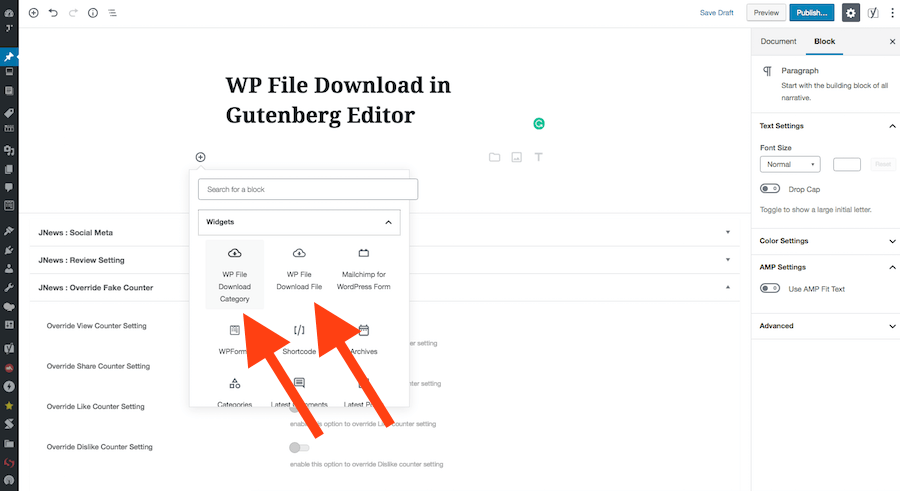 WP File Download Gutenberg Blocks WP File Download in Gutenberg Editor