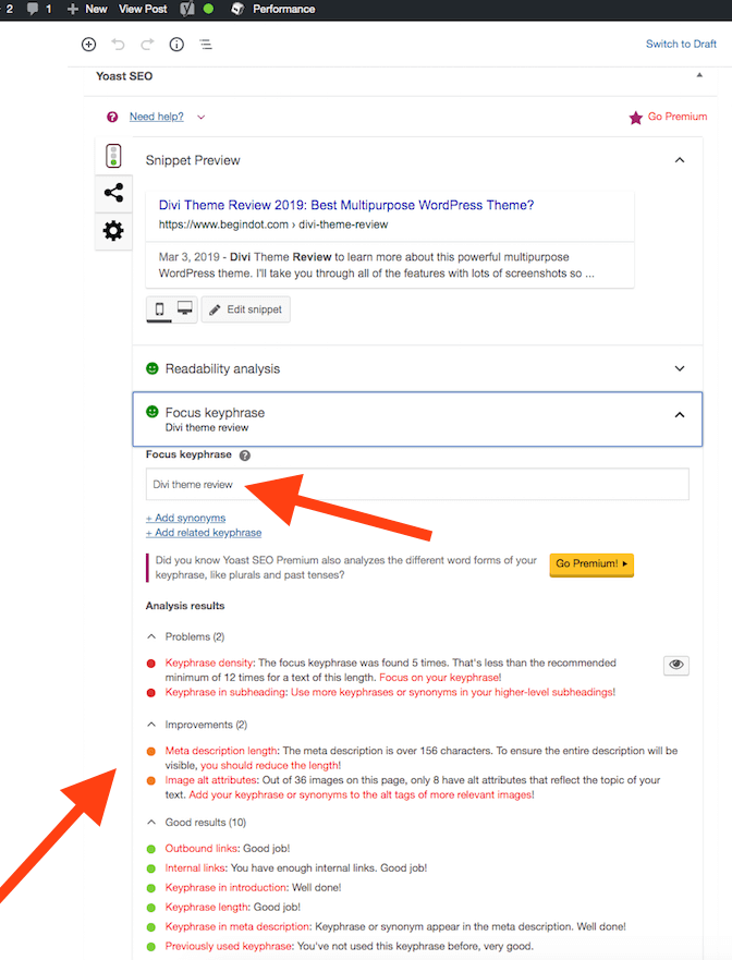 Yoast On Page Analysis