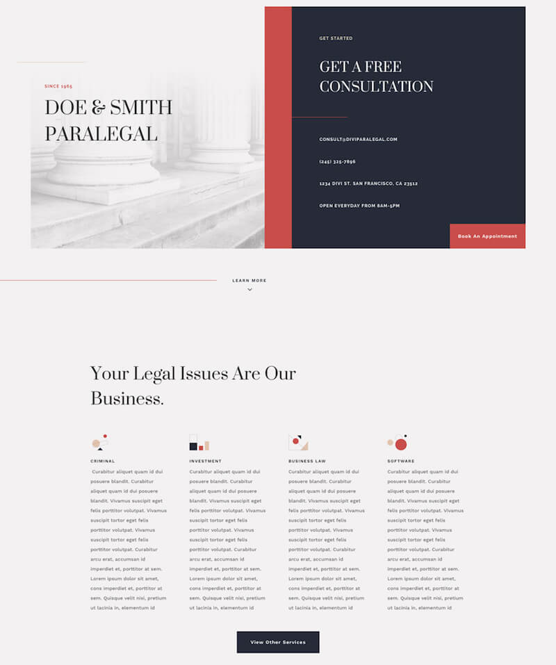paralegal home page divi theme FREE Paralegal Layout Pack for Divi