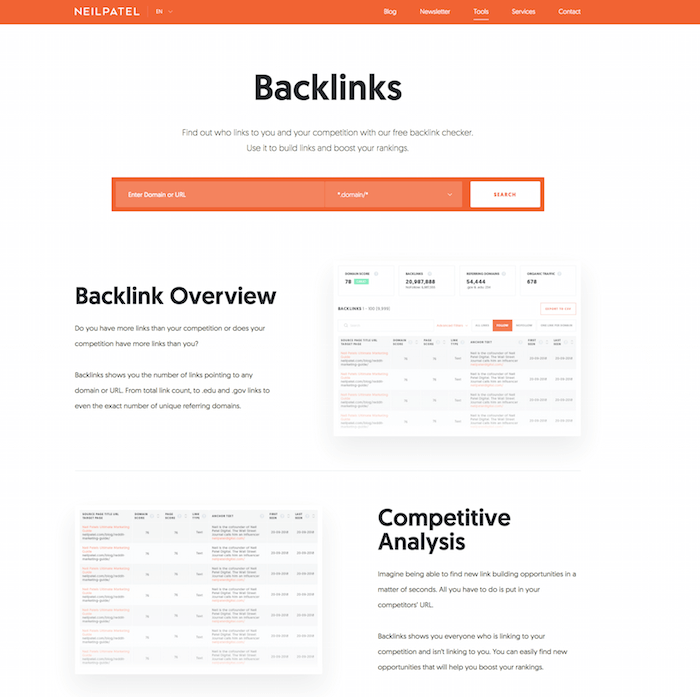 backlink tool by Neil Patel