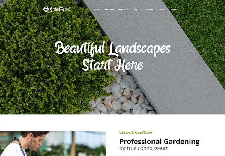 Tema de WordPress para jardinería y paisajismo Green Thumb