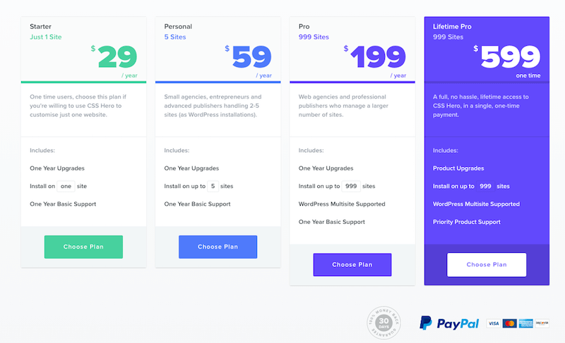 CSS Hero Pricing