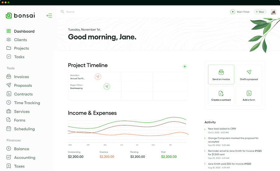 Bonsai general dashboard