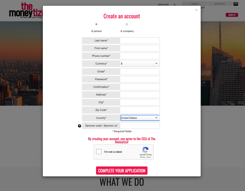 Moneytizer register Moneytizer Registration