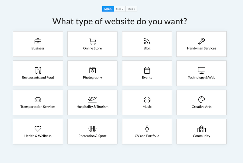 Select Website Type Create a blog