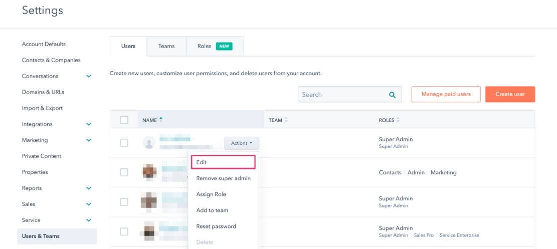 Nueva configuración personalizada de usuario HubSpot CRM