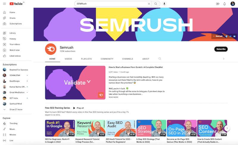 Semrush YouTube Channel